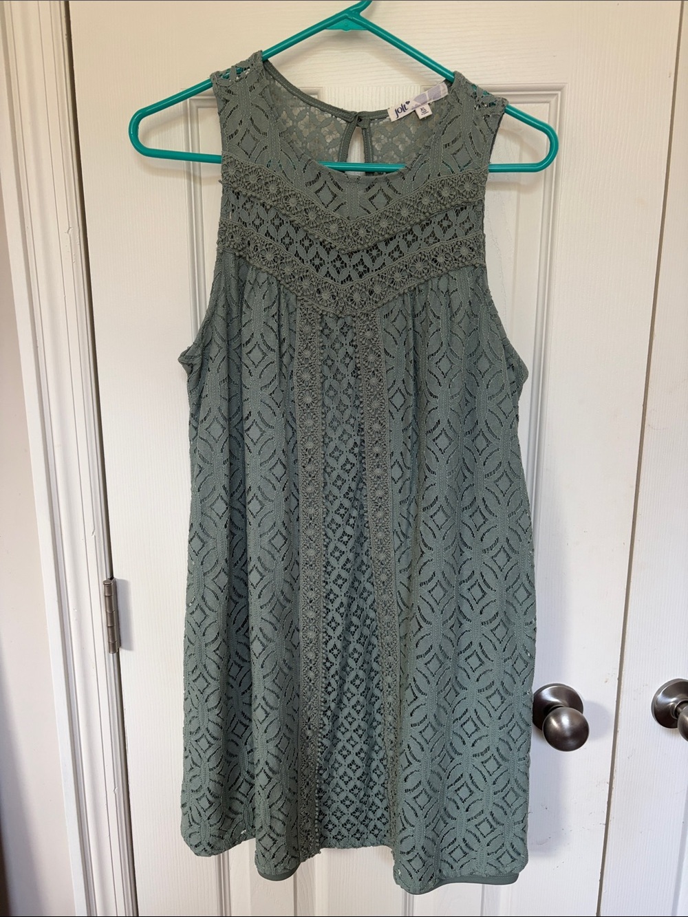 Jolt Crochet Lace A-Line Mini Dress - Sage Green